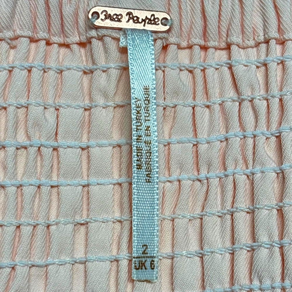 Free People Pera Peach Mini Dress Puff Sleeve Square Neck Smocked Back Size 2 - Picture 9 of 11